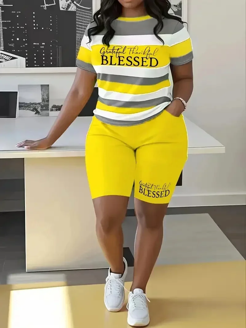 European and American Fashion New Large Women's Fashion Large Stripe Printed Women's Set Two Pieces
European and American Fashion New Large Women's Fashion Large Stripe Printed Women's Set Two Pieces