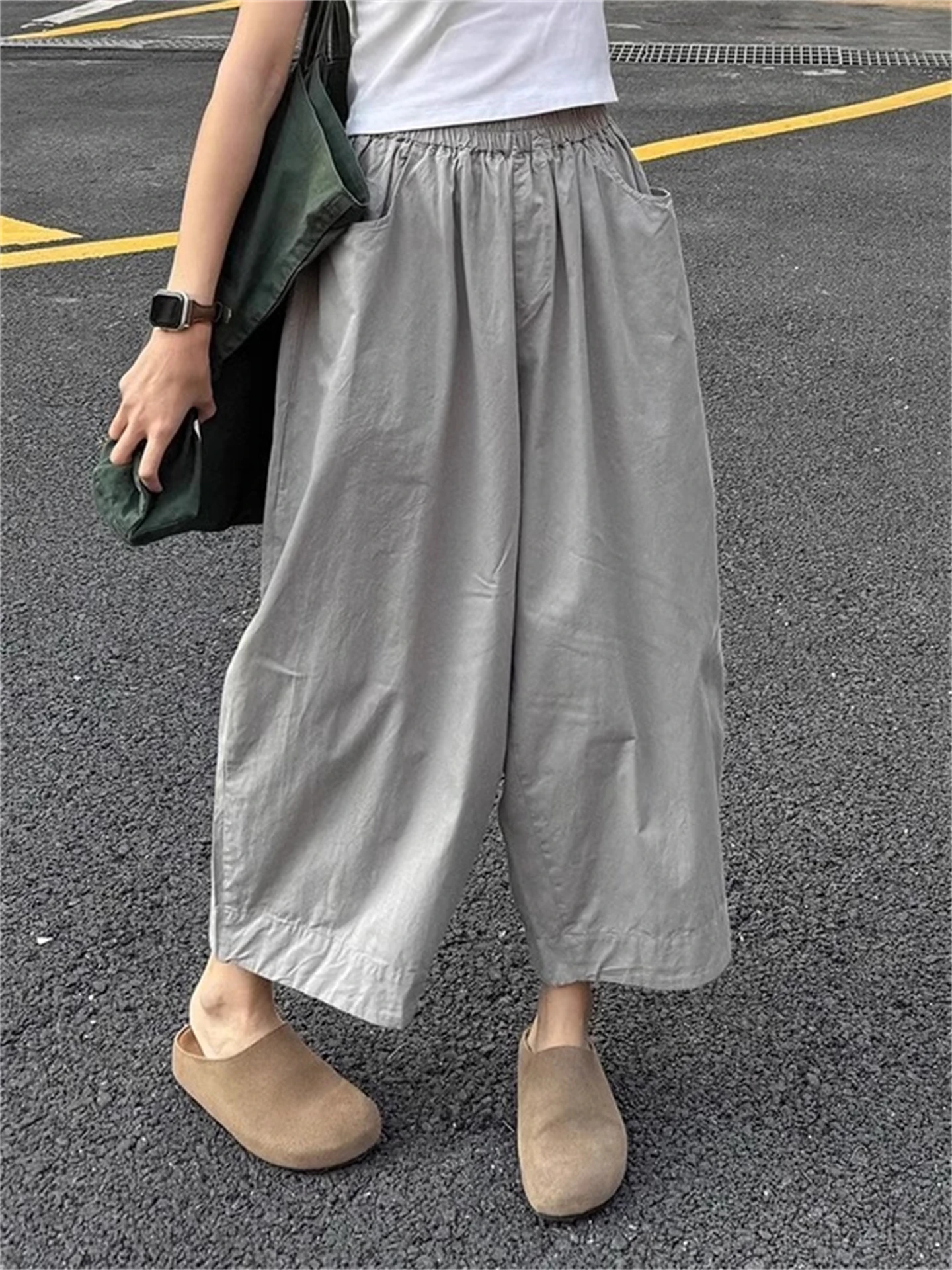 Loose Fit Wide Leg Pants Grey Nine Points Casual Women's High Waist Straight Cut Trousers Comfortable Spring Leisure Trousers
Loose Fit Wide Leg Pants Grey Nine Points Casual Women's High Waist Straight Cut Trousers Comfortable Spring Leisure Trousers