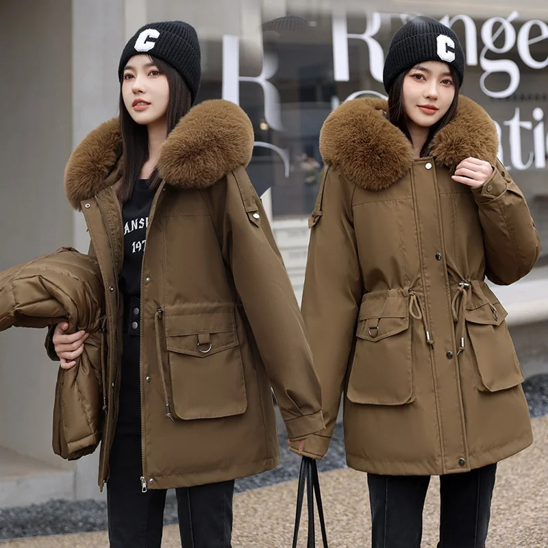 Detachable Inner Short Style Women's Parka Coat with Large Fur Collar Three Ways to Wear Thickened Knitted Cotton Jacket
Detachable Inner Short Style Women's Parka Coat with Large Fur Collar Three Ways to Wear Thickened Knitted Cotton Jacket
