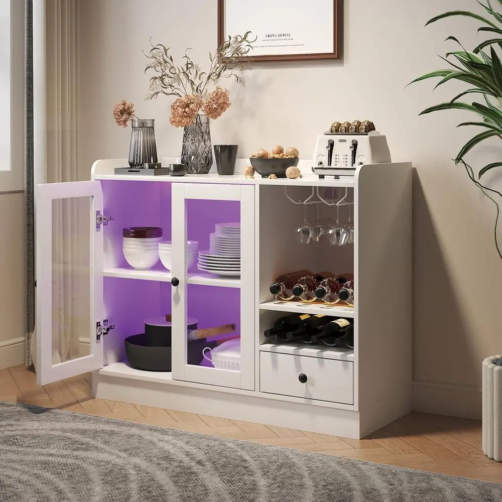 Tempered Acrylic Door Wine Bar Cabinet with Glass Rack, Freestanding Buffet Sideboard for Kitchen Dining Area, LED White Lights
Tempered Acrylic Door Wine Bar Cabinet with Glass Rack, Freestanding Buffet Sideboard for Kitchen Dining Area, LED White Lights