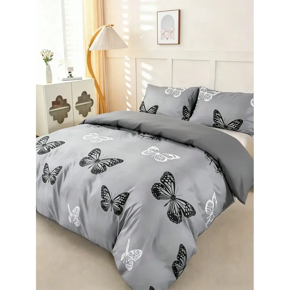 3pcs Grey Butterfly Bedding Set Duvet Cover Set 1 Duvet Cover 1 2 Pillowcase Without Pillow Insert, Black White Butterfly Moder
3pcs Grey Butterfly Bedding Set Duvet Cover Set 1 Duvet Cover 1 2 Pillowcase Without Pillow Insert, Black White Butterfly Moder
