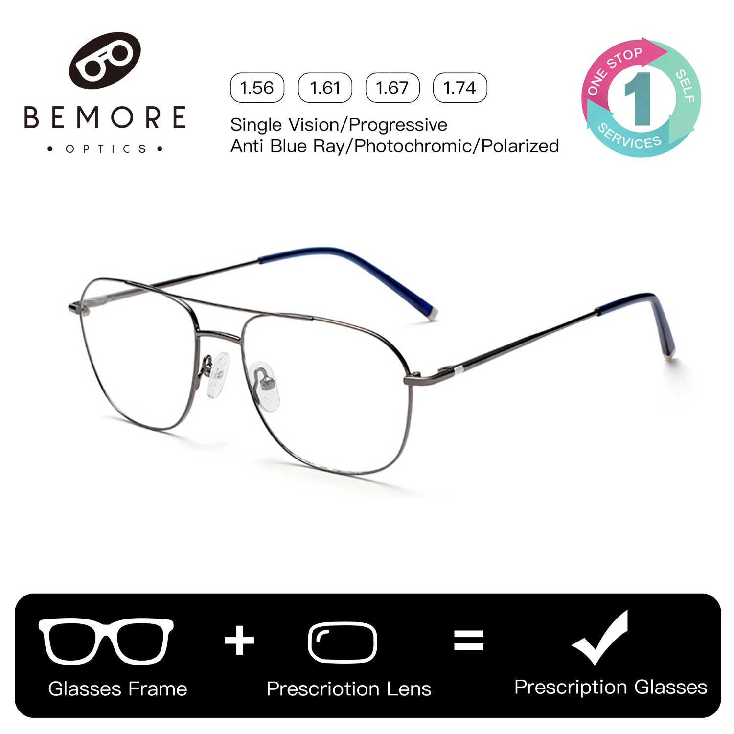BEMORE Pilot Minus Prescription Glasses For Men Stainless Steel Photochromic Anti Blue Light Optical Eyeglasses
BEMORE Pilot Minus Prescription Glasses For Men Stainless Steel Photochromic Anti Blue Light Optical Eyeglasses