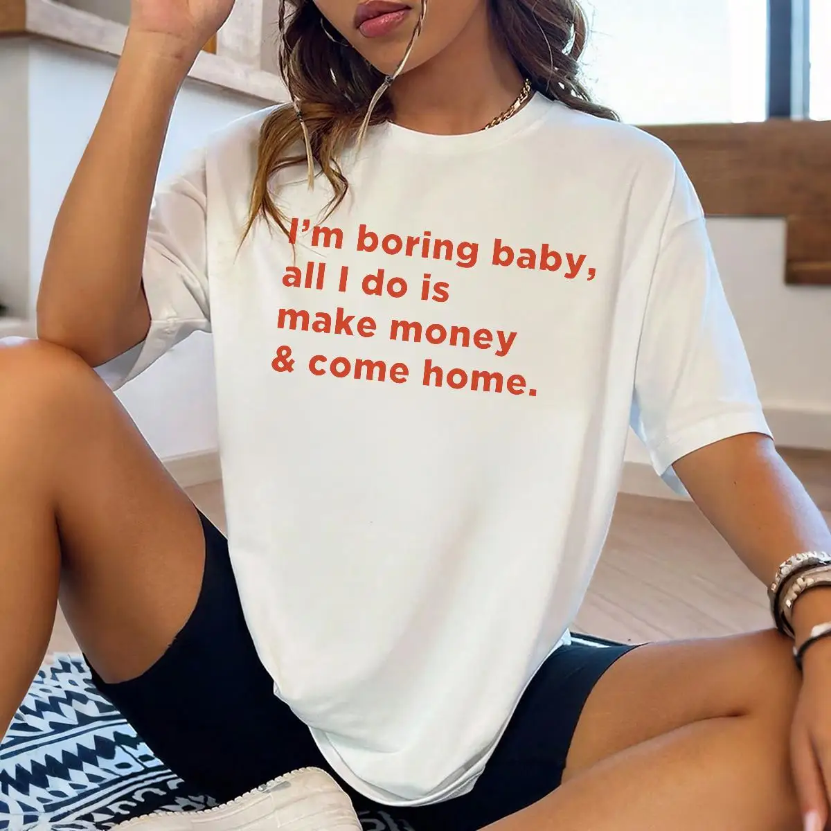 Women Oversized Make Money T-Shirt Funny Work Quote Graphic Tee Loose Short Sleeve Humorous Slogan Casual Top for Her
Women Oversized Make Money T-Shirt Funny Work Quote Graphic Tee Loose Short Sleeve Humorous Slogan Casual Top for Her