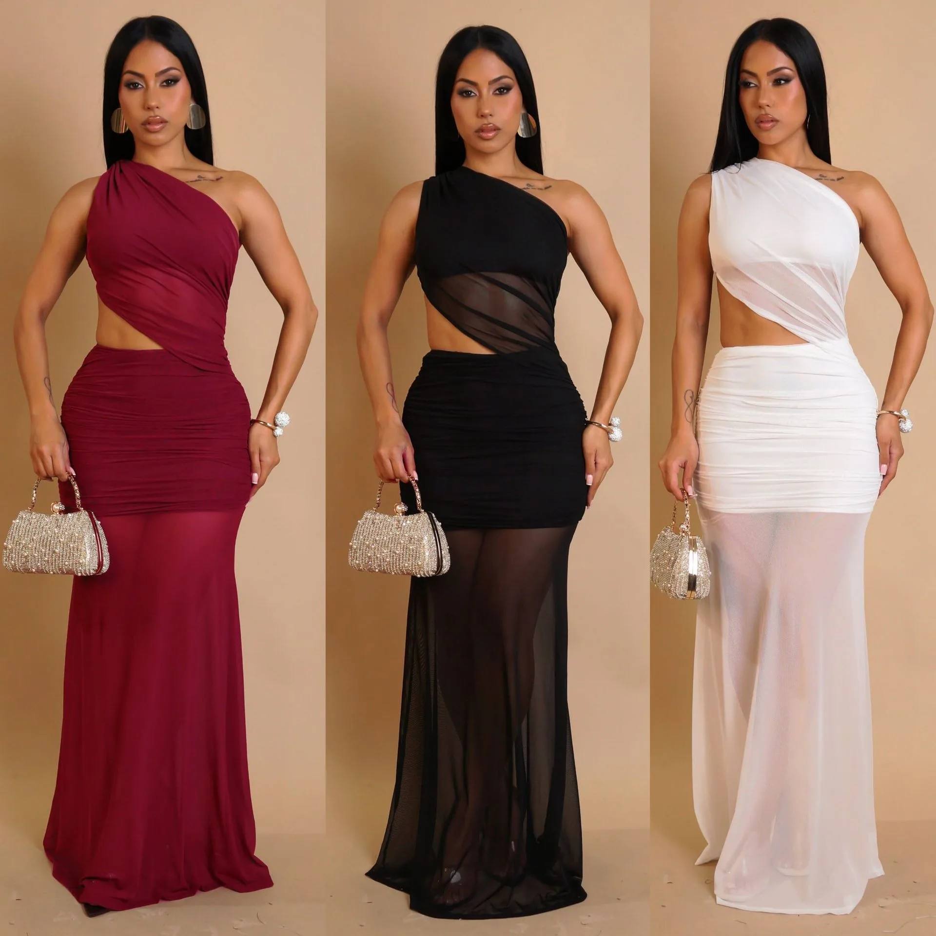 Sexy Nightclub Party Dance Gathering Club Banquet One-Shoulder Strappy Dress Bare-Waist Sheer Hem Solid-Color Dress
Sexy Nightclub Party Dance Gathering Club Banquet One-Shoulder Strappy Dress Bare-Waist Sheer Hem Solid-Color Dress