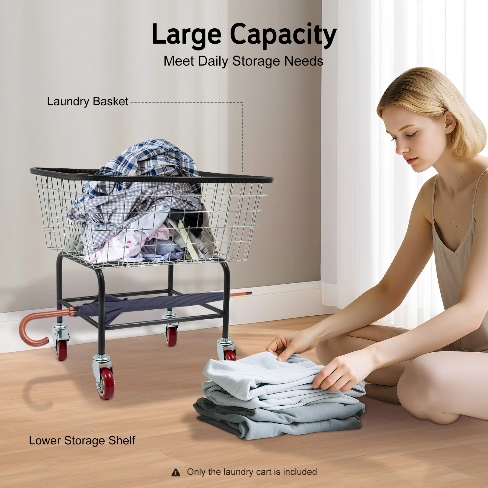 Steel Wire Laundry Cart, Laundry Basket with Universal Wheels, 68*54.6*66cm Commercial Laundry Basket Cart Load Capacity 50kg/110lbs
Steel Wire Laundry Cart, Laundry Basket with Universal Wheels, 68*54.6*66cm Commercial Laundry Basket Cart Load Capacity 50kg/110lbs