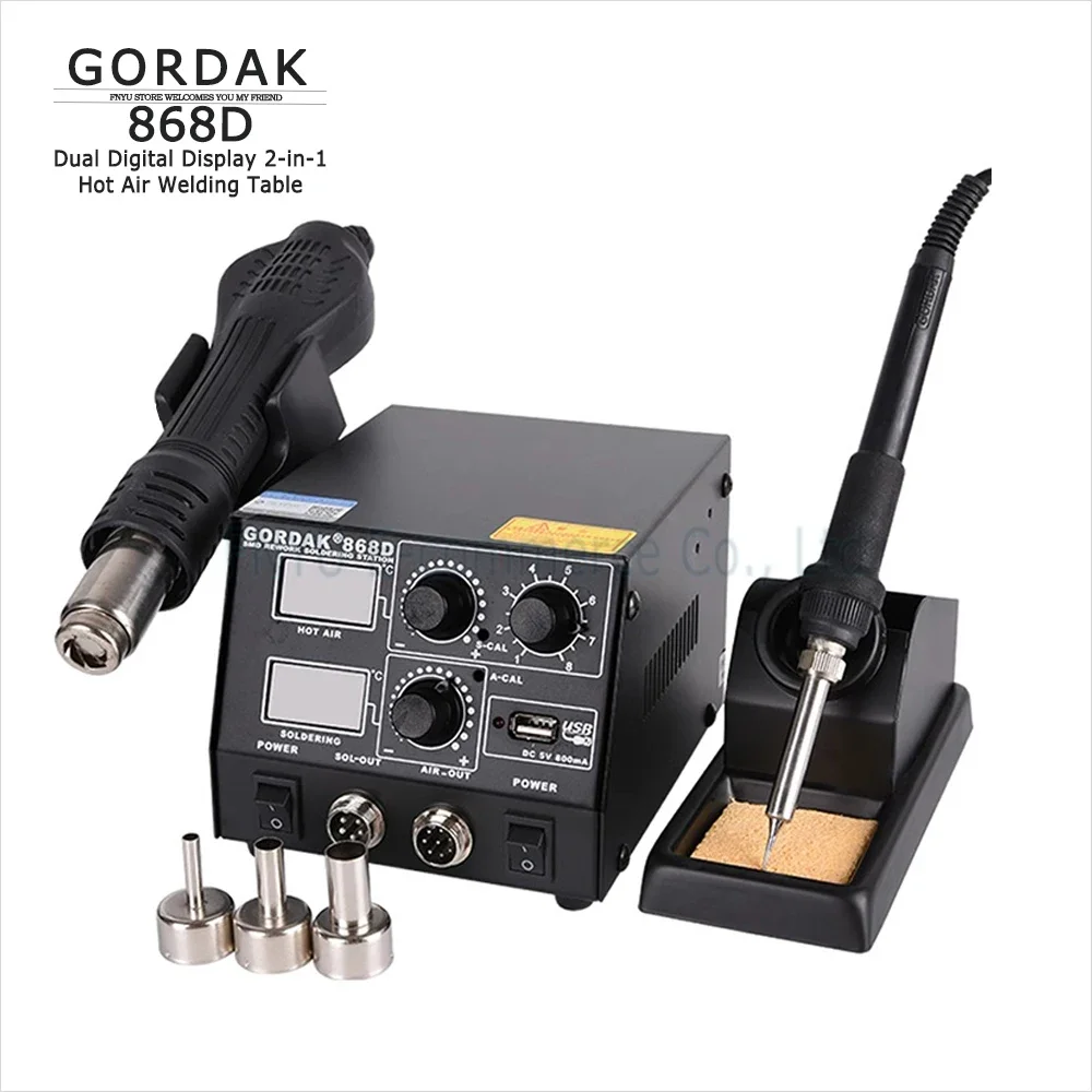 GORDAK 868D 2 in1 Hot Air Welding Table Dual Digital Electric Iron Soldering Station Temperature Memory Repair Solder Tool
GORDAK 868D 2 in1 Hot Air Welding Table Dual Digital Electric Iron Soldering Station Temperature Memory Repair Solder Tool