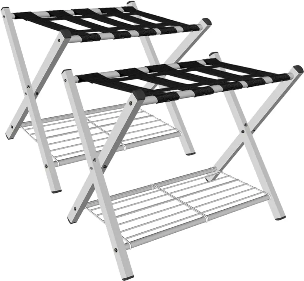 2 Pack Folding Luggage Rack for Guest Room, Foldable Suitcase Stand with Metal Storage Shelf, Heavy Duty Steel Frame, White
2 Pack Folding Luggage Rack for Guest Room, Foldable Suitcase Stand with Metal Storage Shelf, Heavy Duty Steel Frame, White