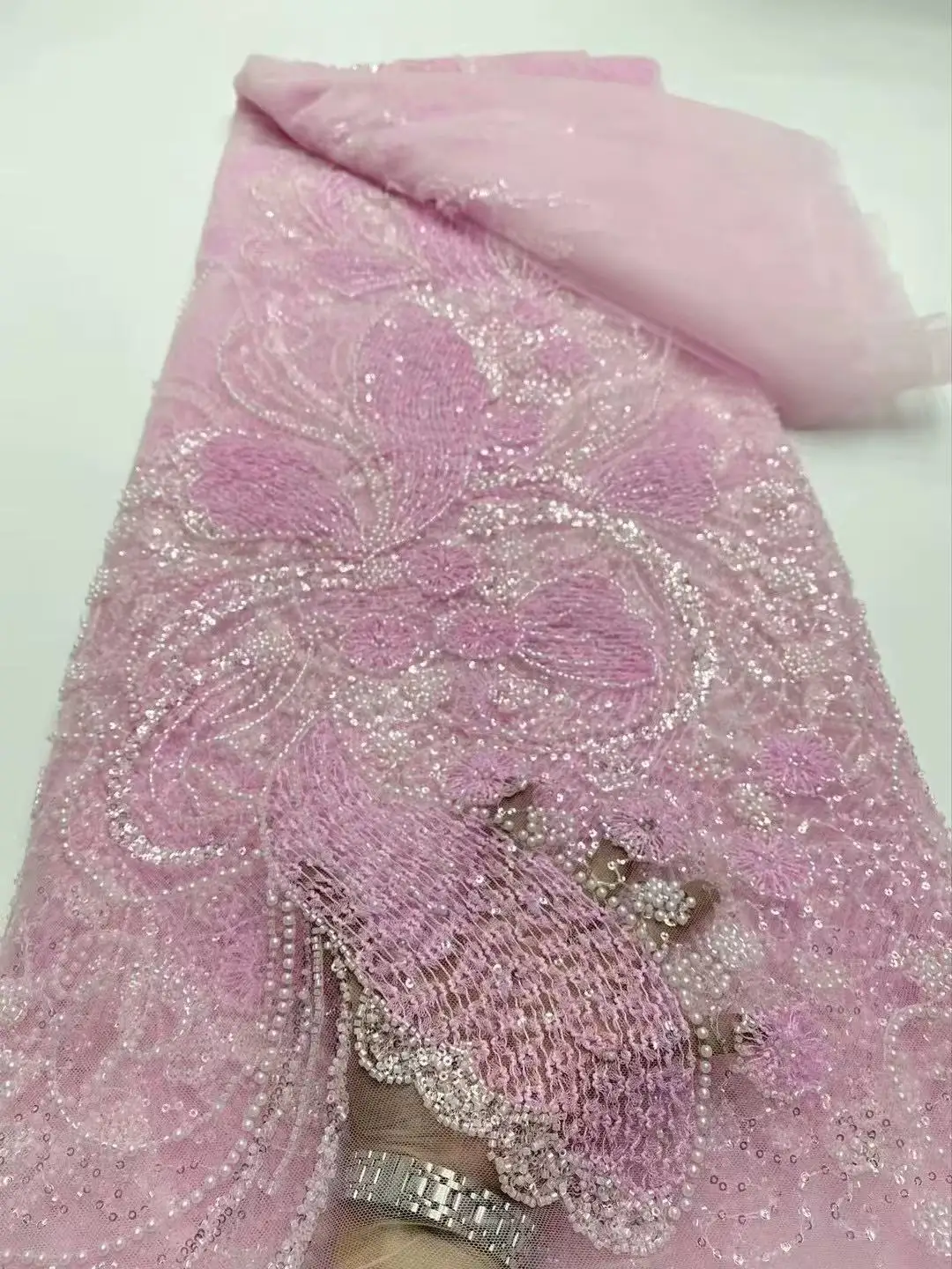 African Lace Fabric 2025 High Quality Blue Beaded Embroidery Lace Fabrics With Sequins French Mesh For Wedding Dresses
African Lace Fabric 2025 High Quality Blue Beaded Embroidery Lace Fabrics With Sequins French Mesh For Wedding Dresses