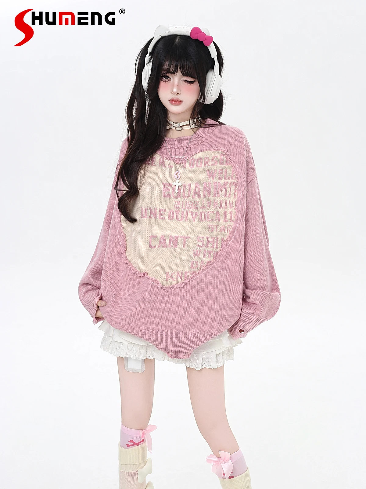 American Letter Print Spliced Heart Sweet Cool Girl Pullovers Round Neck Long Sleeve Lazy Casual Knitted Sweaters Women Autumn
American Letter Print Spliced Heart Sweet Cool Girl Pullovers Round Neck Long Sleeve Lazy Casual Knitted Sweaters Women Autumn