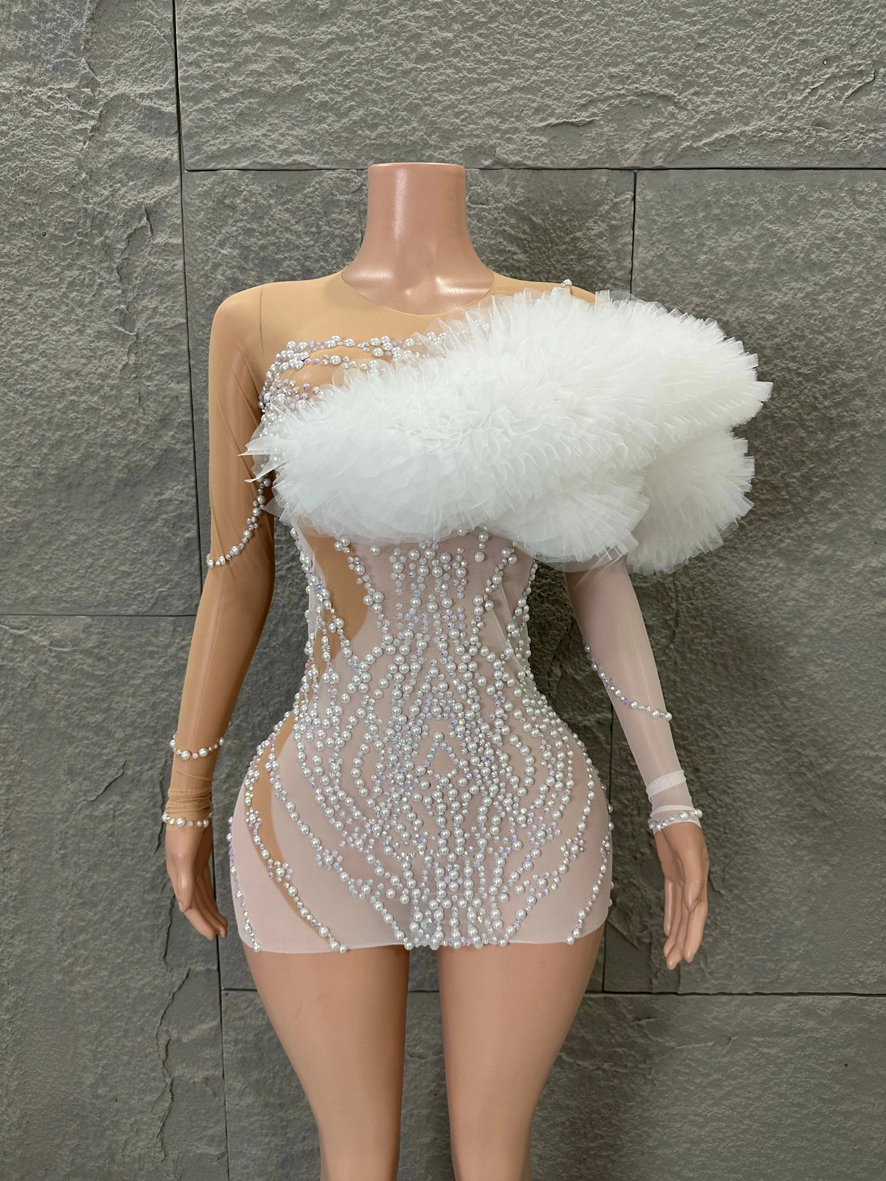 Luxurious Pearl Rhinestone Glamorous Refined White Sheer Mesh Dress Evening Party Bodycon Evening Gala Stage Performance Outfit
Luxurious Pearl Rhinestone Glamorous Refined White Sheer Mesh Dress Evening Party Bodycon Evening Gala Stage Performance Outfit