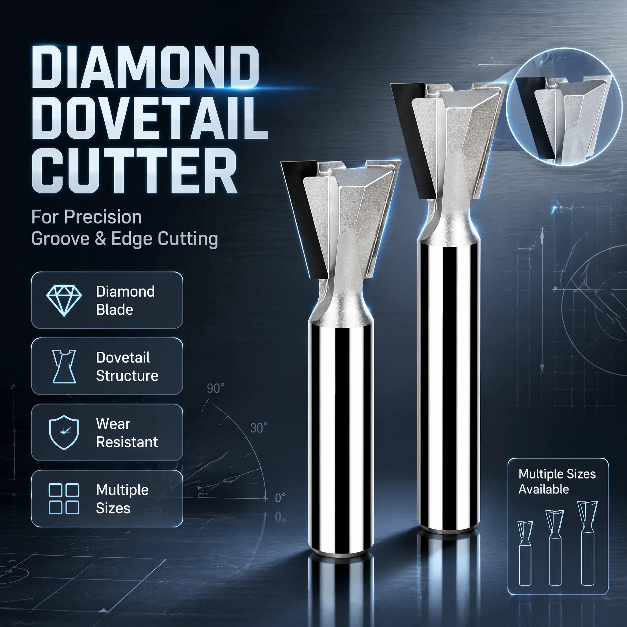 12.7MM Diamond Coated Dovetail Knife PCD End Milling Cutters for Cabinet Door Woodworking Swallowtail CNC Router Engraving Carvi
12.7MM Diamond Coated Dovetail Knife PCD End Milling Cutters for Cabinet Door Woodworking Swallowtail CNC Router Engraving Carvi
