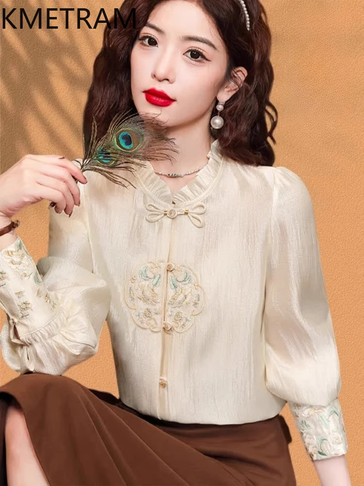 KMETRAM Natural Mulberry Silk Blouse Woman Chinese Style Elegant Tops for Woman Stand Collar Women's Shirts 2025 Spring Tops
KMETRAM Natural Mulberry Silk Blouse Woman Chinese Style Elegant Tops for Woman Stand Collar Women's Shirts 2025 Spring Tops