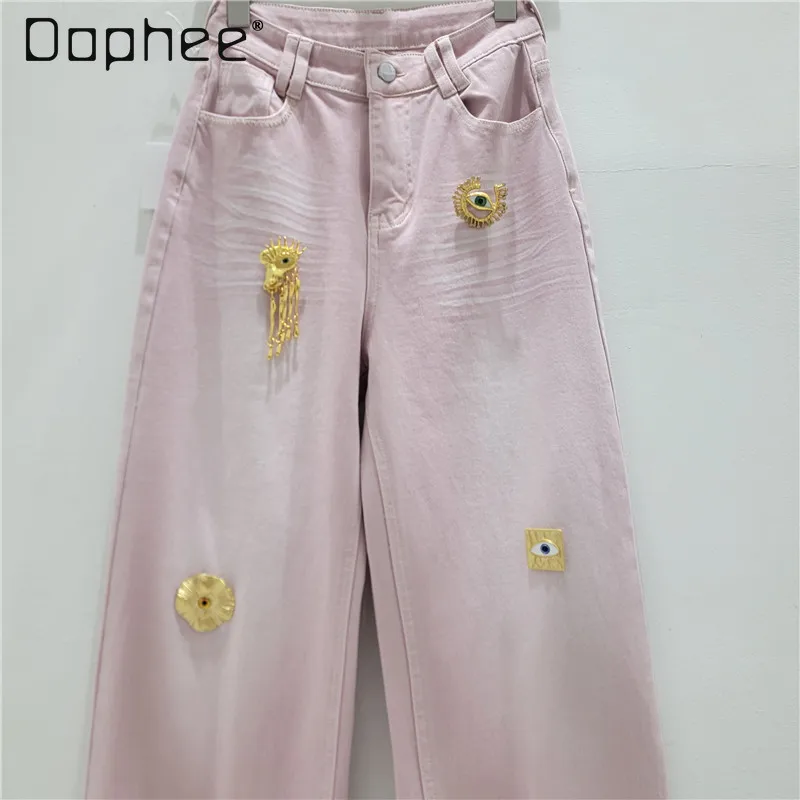 American Street Style Metal Decoration Pink Elastic Jeans Women's Design Sense Loose High Waist Wide Legs Mopping Trousers
American Street Style Metal Decoration Pink Elastic Jeans Women's Design Sense Loose High Waist Wide Legs Mopping Trousers