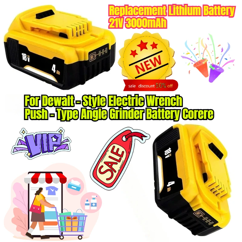 Replacement Lithium Battery 21V 3000mAh for Dewalt - Style Electric Wrench Push - Type Angle Grinder Battery Core
Replacement Lithium Battery 21V 3000mAh for Dewalt - Style Electric Wrench Push - Type Angle Grinder Battery Core
