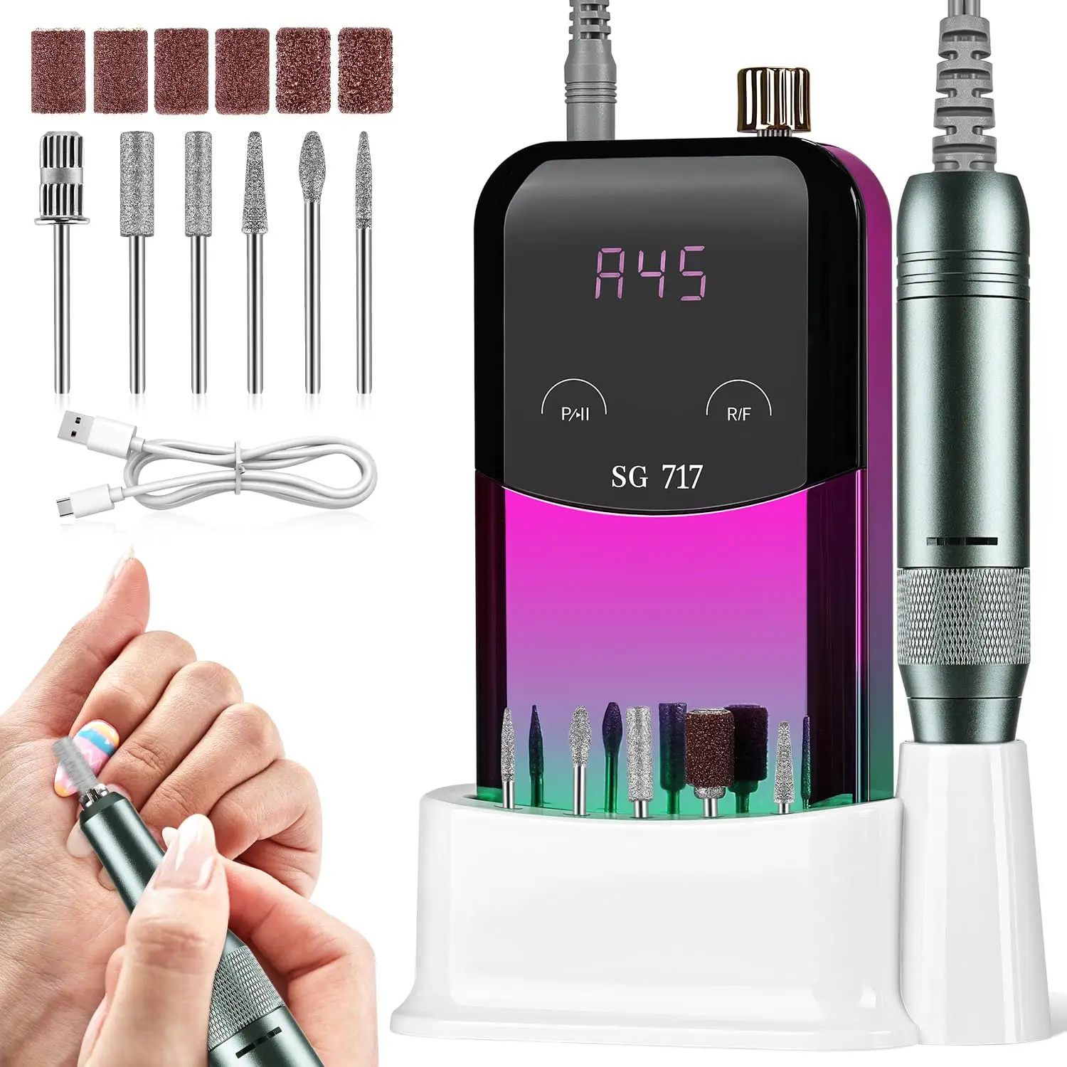 Portable Nail Drill 45000RPM Electric File for Acrylic Gel Nails, Rechargeable E-File Machine with 6 Bits & Screen (Purple)
Portable Nail Drill 45000RPM Electric File for Acrylic Gel Nails, Rechargeable E-File Machine with 6 Bits & Screen (Purple)
