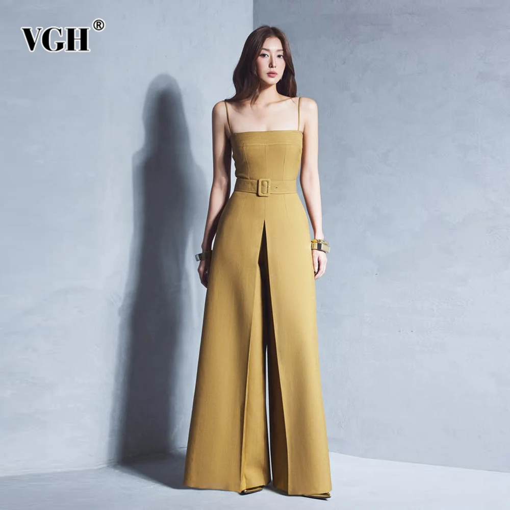 VGH Solid Spliced Belt Slimming Casual Jumpsuits For Women Camisole Sleeveless Backless High Waist Temperament Jumpsuit Female
VGH Solid Spliced Belt Slimming Casual Jumpsuits For Women Camisole Sleeveless Backless High Waist Temperament Jumpsuit Female