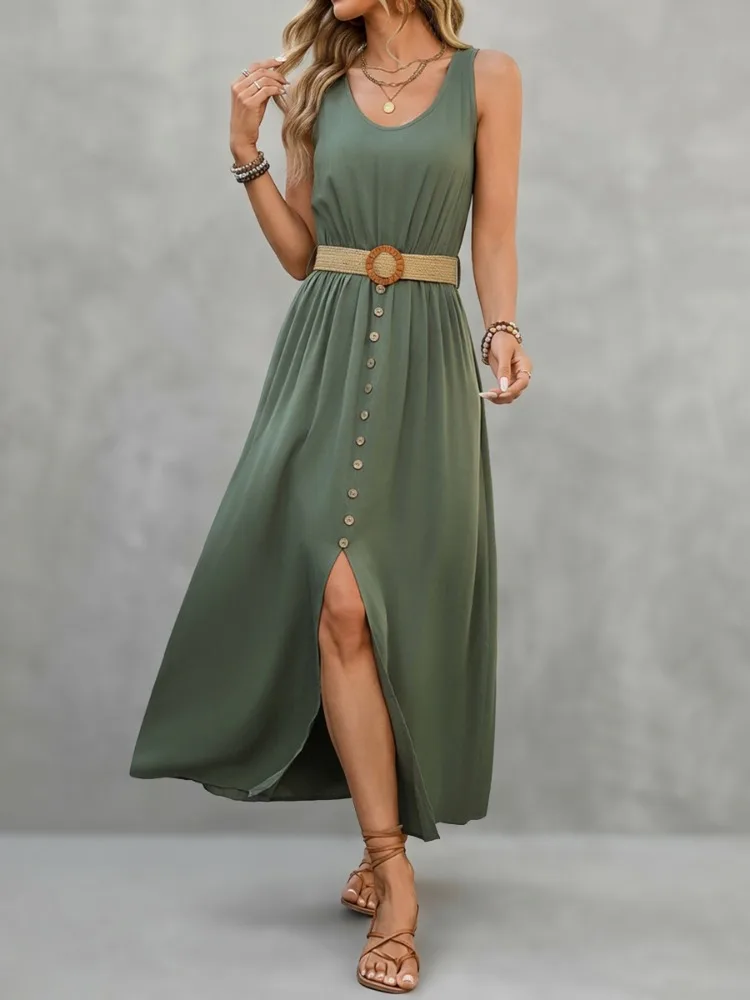 Lemongor Women's Sleeveless Buttoned Belted Pleated Dress 2026 New Solid Color V-Neck Slit Hem Casual Daily Maxi Dresses
Lemongor Women's Sleeveless Buttoned Belted Pleated Dress 2026 New Solid Color V-Neck Slit Hem Casual Daily Maxi Dresses