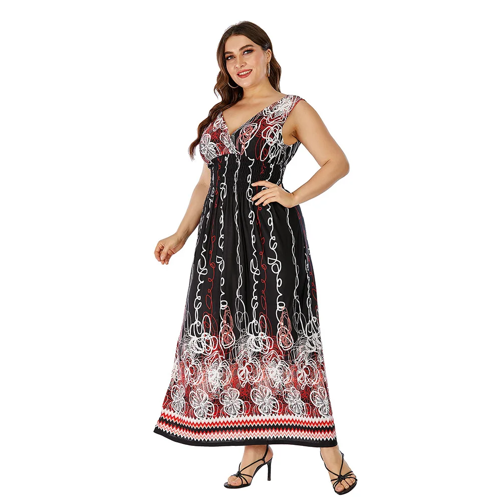 Plus Size Dress Summer Elastic Waist Ice Silk Printing Holiday Beach Dress Long Dress Fashion Simple Temperament Elegant High-en
Plus Size Dress Summer Elastic Waist Ice Silk Printing Holiday Beach Dress Long Dress Fashion Simple Temperament Elegant High-en