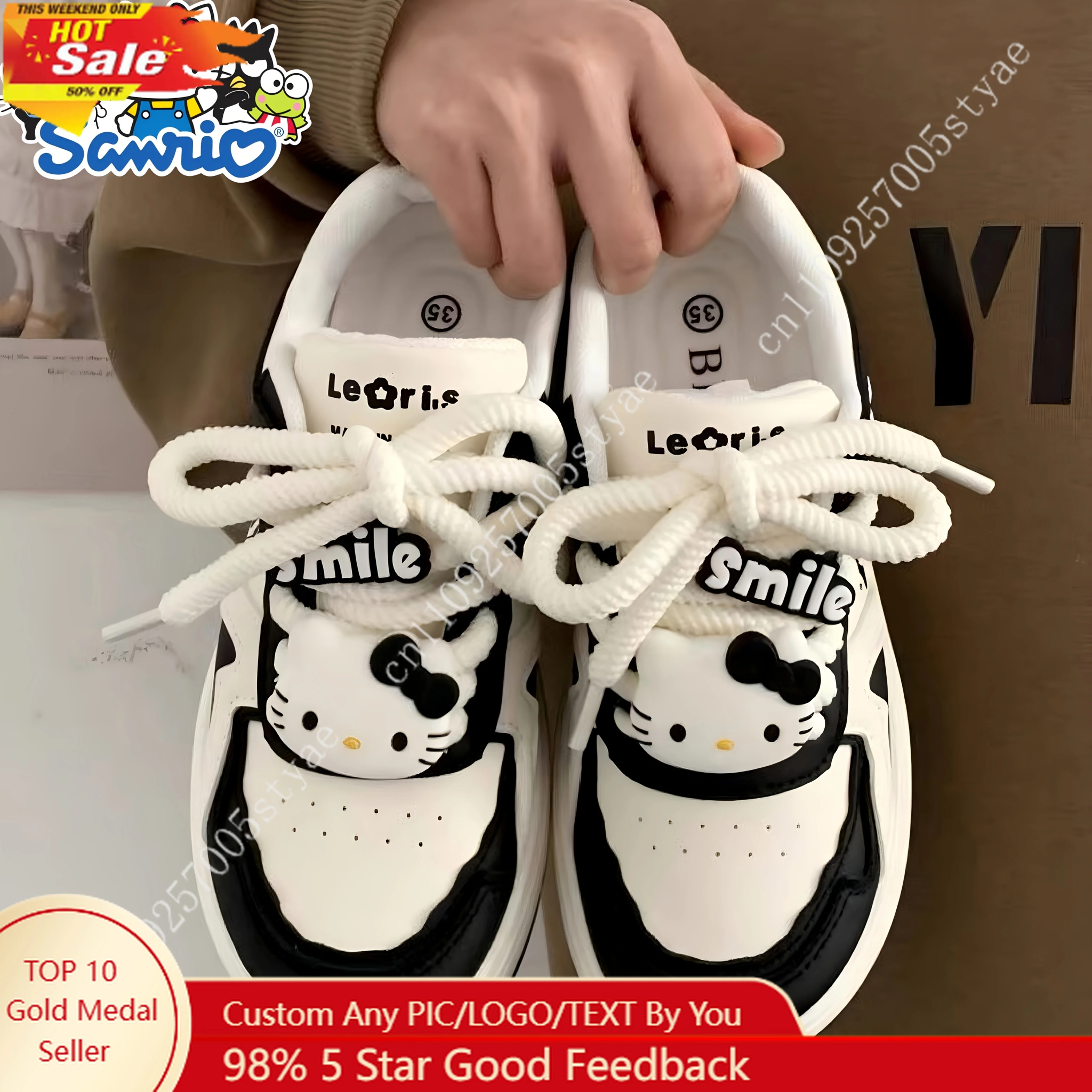 Hello Kitty New Fashion Thick-Soled Shoes KT Cat Heightening Breathable Casual Shoes Black and White Skateboard Shoe
Hello Kitty New Fashion Thick-Soled Shoes KT Cat Heightening Breathable Casual Shoes Black and White Skateboard Shoe