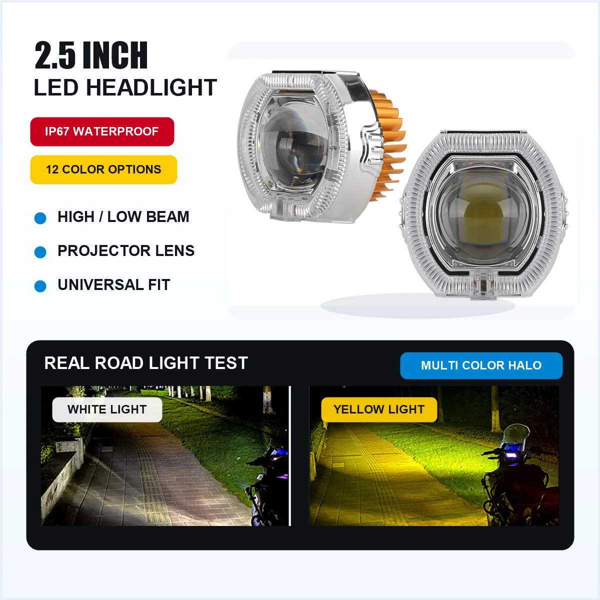4.5 Inch Motorcycle LED Headlight IP67 Waterproof High Low Beam Angel Devil Eye Projector Lamp Universal Motorbike Scooter E-bik
4.5 Inch Motorcycle LED Headlight IP67 Waterproof High Low Beam Angel Devil Eye Projector Lamp Universal Motorbike Scooter E-bik