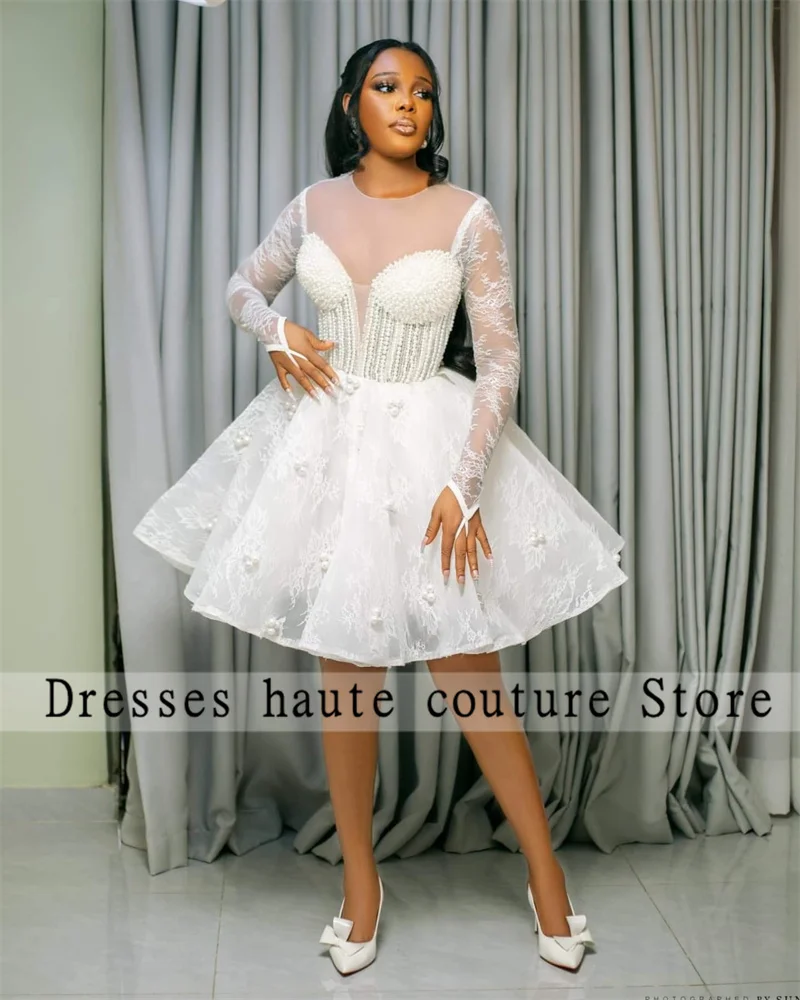 Aso Ebi White Lace Ball Gown Wedding Dresses 2025 Long Sleeve Beaded African Short Prom Birthday Party Dress Customized
Aso Ebi White Lace Ball Gown Wedding Dresses 2025 Long Sleeve Beaded African Short Prom Birthday Party Dress Customized