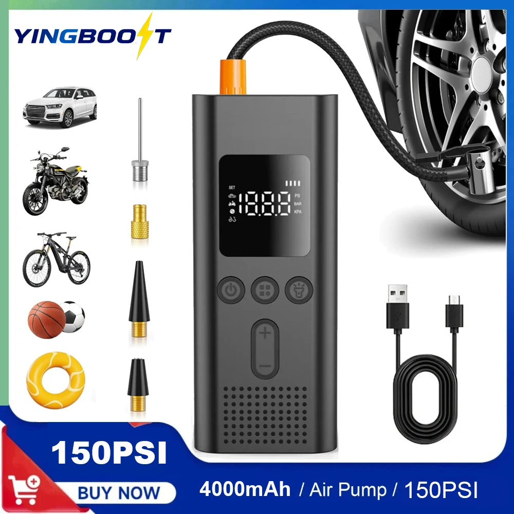 YINGBOOST Wireless Air Pump 150psi Portable Electric Tire Inflator for Car Bicycle Motorcycle Air Compressor Bike Accessories
YINGBOOST Wireless Air Pump 150psi Portable Electric Tire Inflator for Car Bicycle Motorcycle Air Compressor Bike Accessories