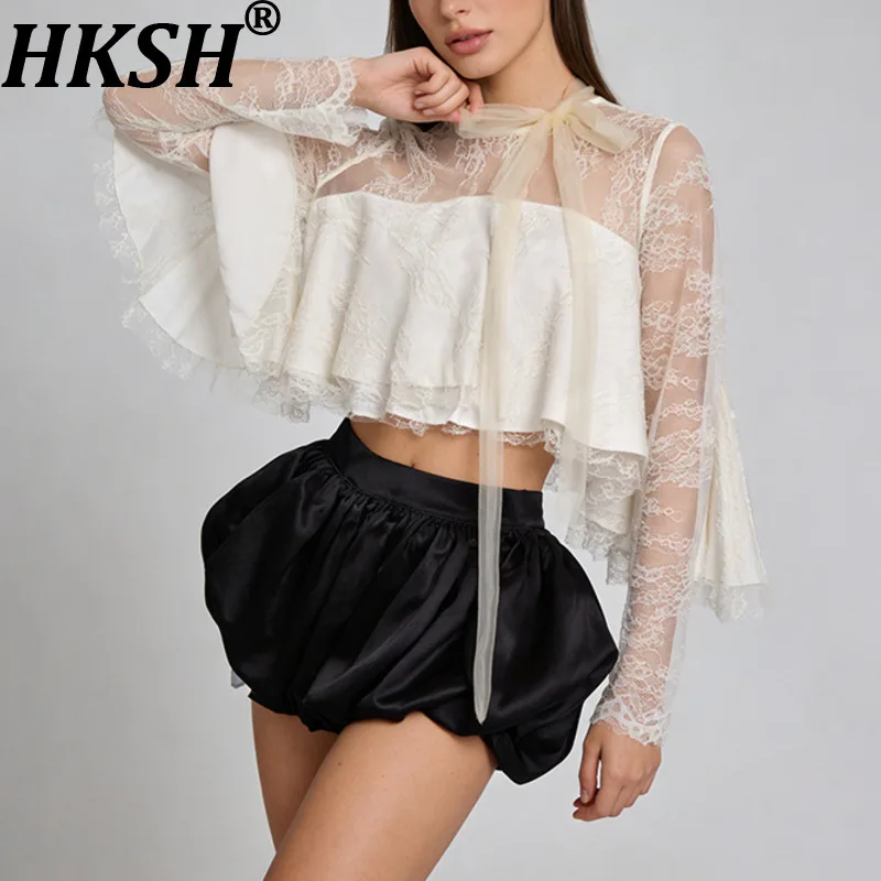 HKSH Women Shirt Sexy Lace Sheer Ruffled Patchwork Solid Color Long Sleeves Bow Sweet Blouse Trendy Short Top New Summer HK20906
HKSH Women Shirt Sexy Lace Sheer Ruffled Patchwork Solid Color Long Sleeves Bow Sweet Blouse Trendy Short Top New Summer HK20906