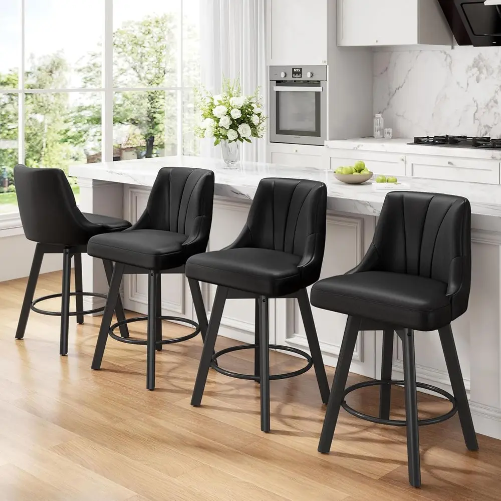 24 Swivel Bar Stools Set of 4, Upholstered PU Leather, Counter Height with Back & Solid Wood Legs for Kitchen Island Dining
24 Swivel Bar Stools Set of 4, Upholstered PU Leather, Counter Height with Back & Solid Wood Legs for Kitchen Island Dining