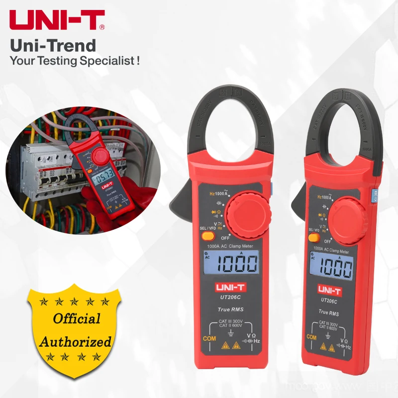 UNI-T UT206C True RMS AC 1000A Digital Clamp Meter; Built-in VFD Function / Body as thin as 16 mm
UNI-T UT206C True RMS AC 1000A Digital Clamp Meter; Built-in VFD Function / Body as thin as 16 mm
