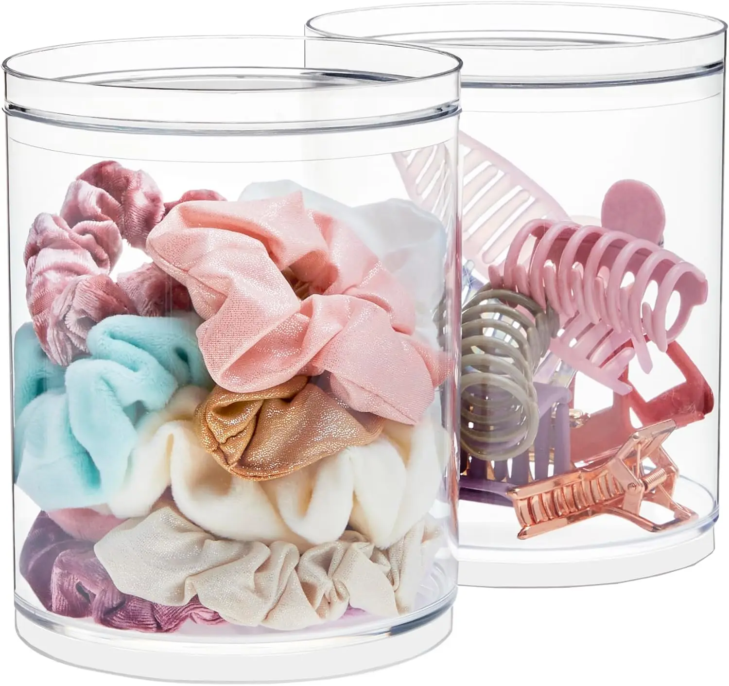 Stackable Clear Plastic Scrunchie Holder for Hair Accessories and Beauty Supplies, Set of 2 Round Vanity Organizers with Lids
Stackable Clear Plastic Scrunchie Holder for Hair Accessories and Beauty Supplies, Set of 2 Round Vanity Organizers with Lids