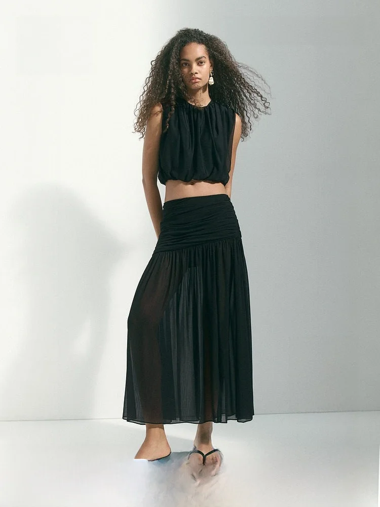 Summer New Women's See-through Asymmetric High-waist Skirt H&M Polyester Fiber Folded Half-length Gown
Summer New Women's See-through Asymmetric High-waist Skirt H&M Polyester Fiber Folded Half-length Gown