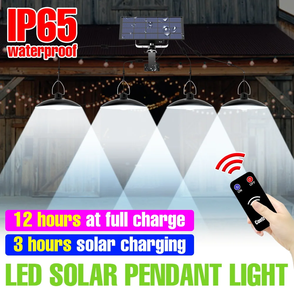 4Heads LED Solar Pendant Light IP65 Waterproof Outdoor Chandelier Exterior Wall Lamps Portable Emergency Lighting With Remote
4Heads LED Solar Pendant Light IP65 Waterproof Outdoor Chandelier Exterior Wall Lamps Portable Emergency Lighting With Remote