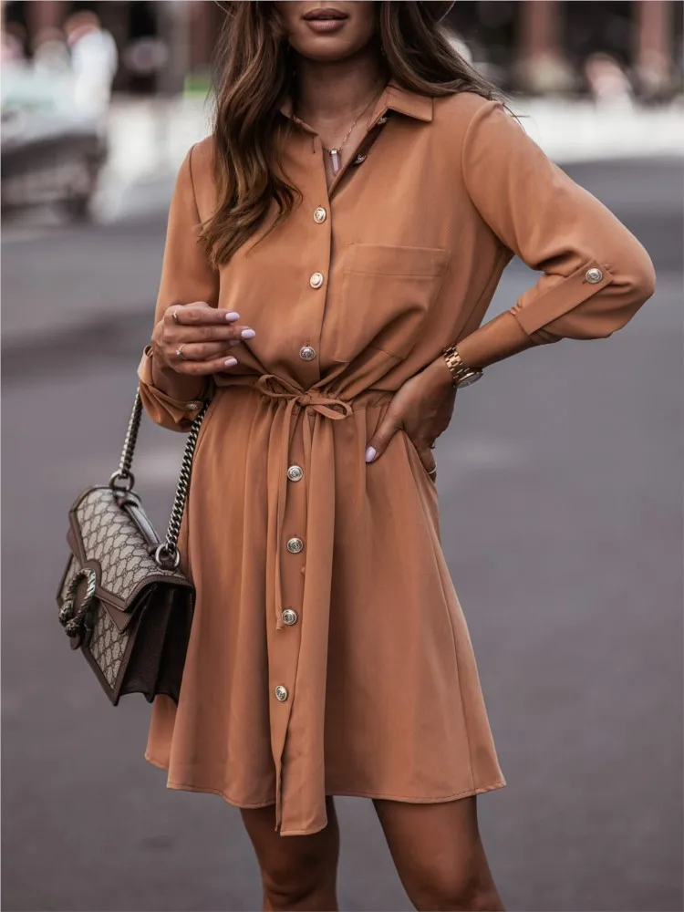 Women's Clothing 2024 Summer New Item Solid Color Belt Button Long Sleeved Fashionable Single Breasted Dress With Pockets
Women's Clothing 2024 Summer New Item Solid Color Belt Button Long Sleeved Fashionable Single Breasted Dress With Pockets