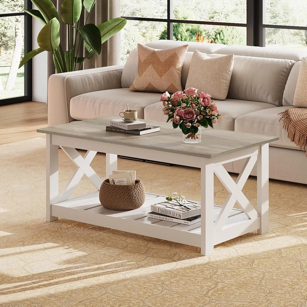 armhouse Coee Table or Living Room, 40.1" Rustic Center Table with X-e Support & Storage Shel, 2-Tier Wood Coee Tables or Bedroo
armhouse Coee Table or Living Room, 40.1" Rustic Center Table with X-e Support & Storage Shel, 2-Tier Wood Coee Tables or Bedroo