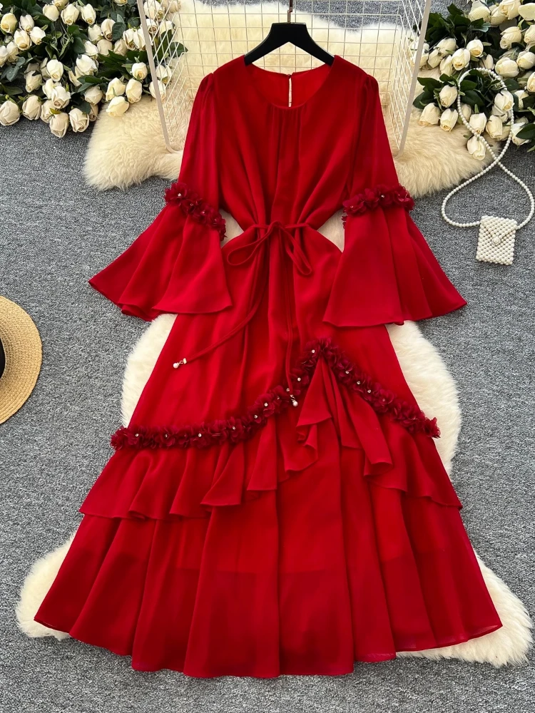 French Elegant Dresses Flare Sleeve Three Dimensional Flowers Patchwork Long Dress Solid Color Spring Design 2025 Women Clothing
French Elegant Dresses Flare Sleeve Three Dimensional Flowers Patchwork Long Dress Solid Color Spring Design 2025 Women Clothing