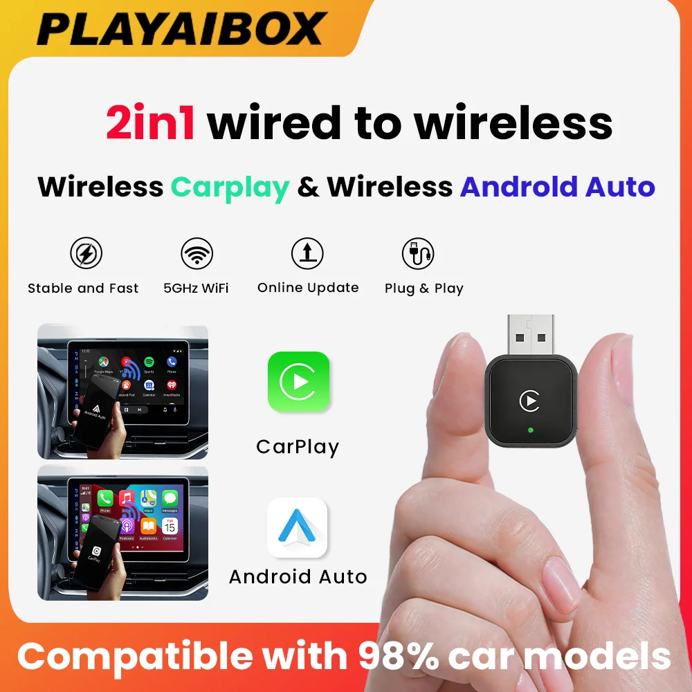 PLAYAIBOX Mini 2in1 Wireless Adapter Wireless CarPlay Android Auto Car Intelligent Systems Plug and Play For With Wired CarPlay
PLAYAIBOX Mini 2in1 Wireless Adapter Wireless CarPlay Android Auto Car Intelligent Systems Plug and Play For With Wired CarPlay