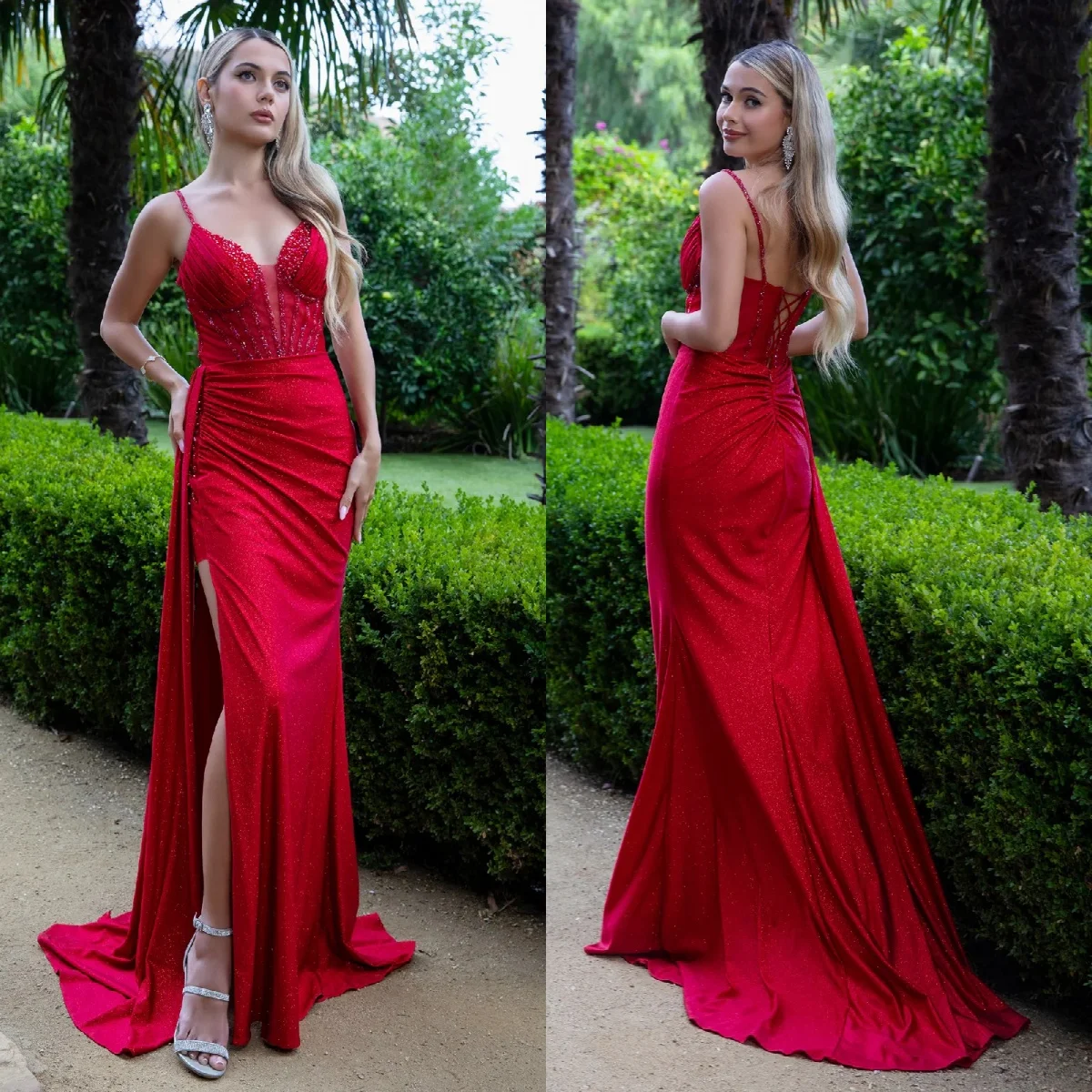 Mermaid Evening Dresses Glitter Sequins Beads Satin Women Prom Gowns Sexy Sleeveless Side Split Customized Wedding Guest Gowns
Mermaid Evening Dresses Glitter Sequins Beads Satin Women Prom Gowns Sexy Sleeveless Side Split Customized Wedding Guest Gowns