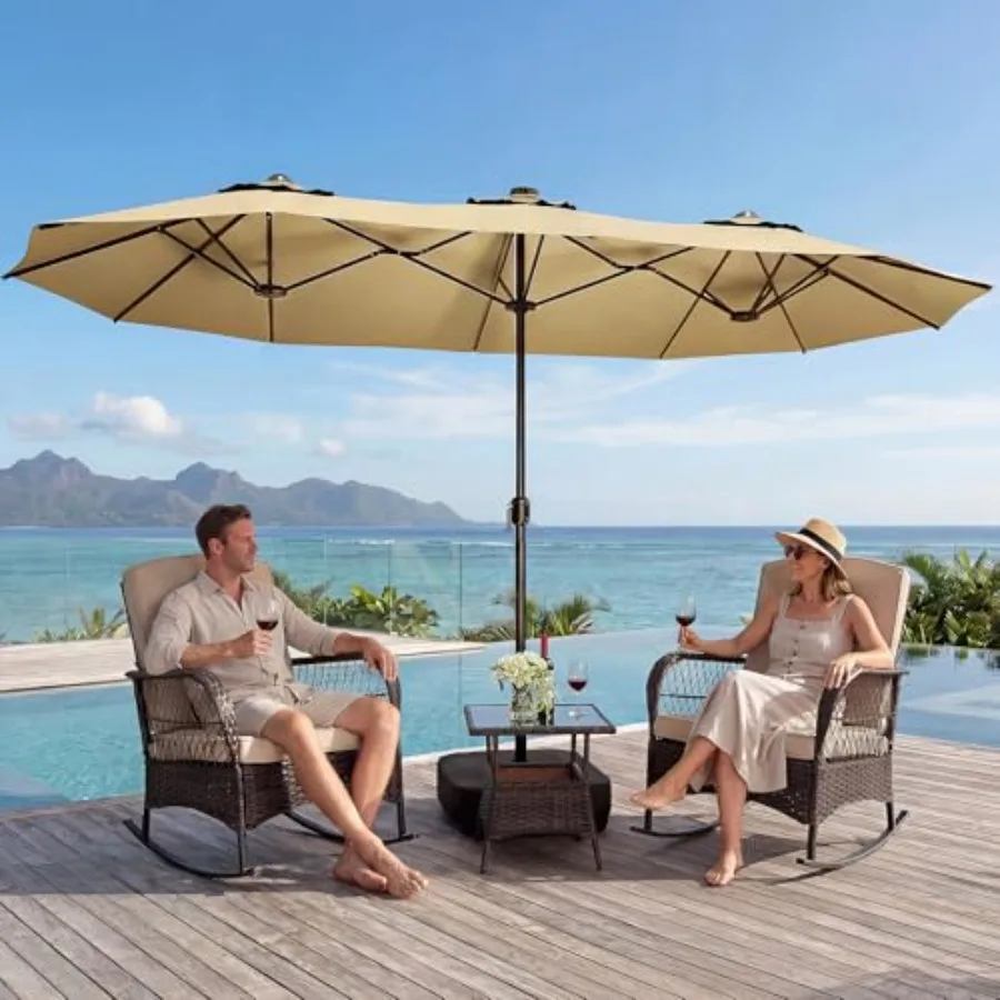 15FT double-sided patio umbrella for backyard poolside lawn garden use, khaki fabric with durable UV-resistant material, includ
15FT double-sided patio umbrella for backyard poolside lawn garden use, khaki fabric with durable UV-resistant material, includ