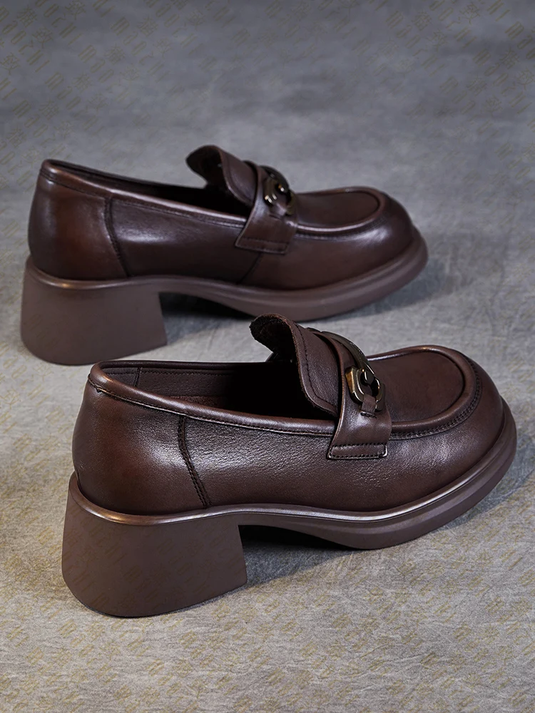Brown Cowhide Genuine Leather Comfortable Thick Heel Simple Retro Women's Flats Shoes Soft Bottom Breathable round Toe
Brown Cowhide Genuine Leather Comfortable Thick Heel Simple Retro Women's Flats Shoes Soft Bottom Breathable round Toe