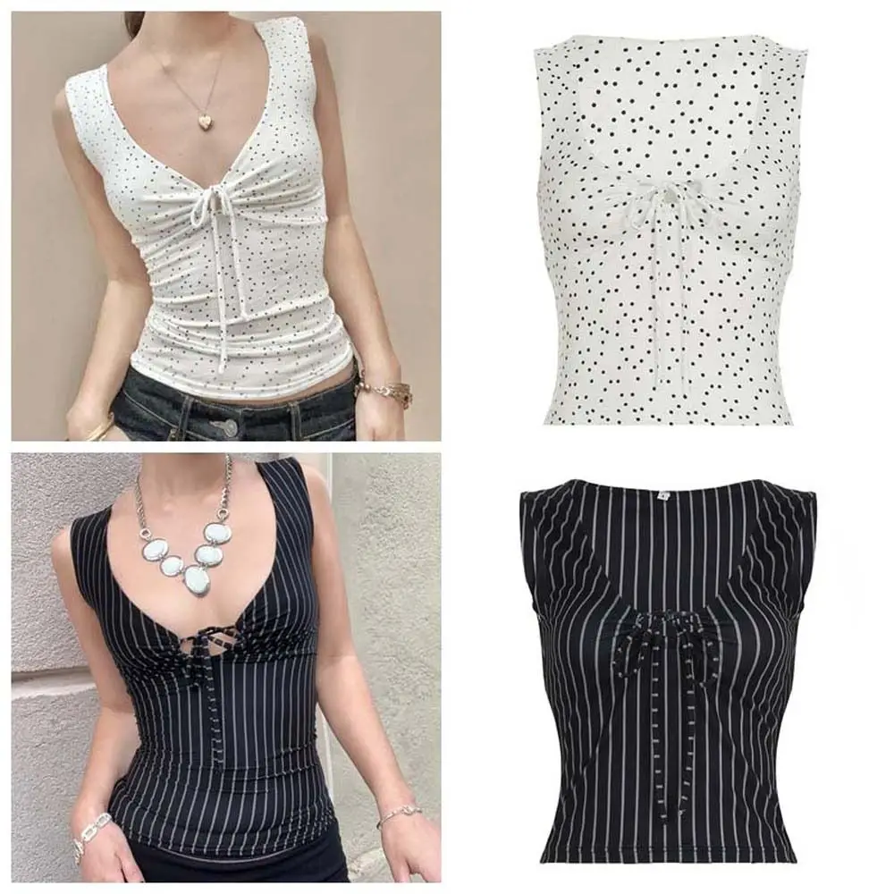 Stylish Round Dot Sleeveless Crop Top Korean Style Black Stripe Lace Up Vest Top Chic Slim Fit Women Camisole Streetwear
Stylish Round Dot Sleeveless Crop Top Korean Style Black Stripe Lace Up Vest Top Chic Slim Fit Women Camisole Streetwear