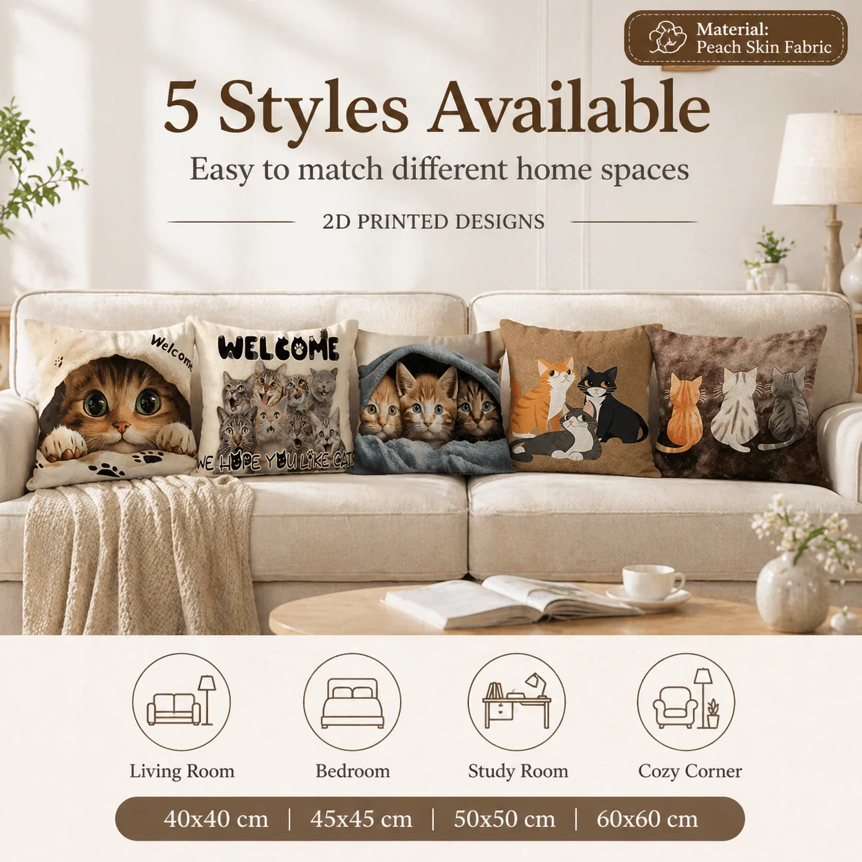 Cute Cat Welcome 2D Printed Peach Skin Cushion Cover Square Animal Throw Pillow Case for Living Room Sofa Bedroom Decor
Cute Cat Welcome 2D Printed Peach Skin Cushion Cover Square Animal Throw Pillow Case for Living Room Sofa Bedroom Decor