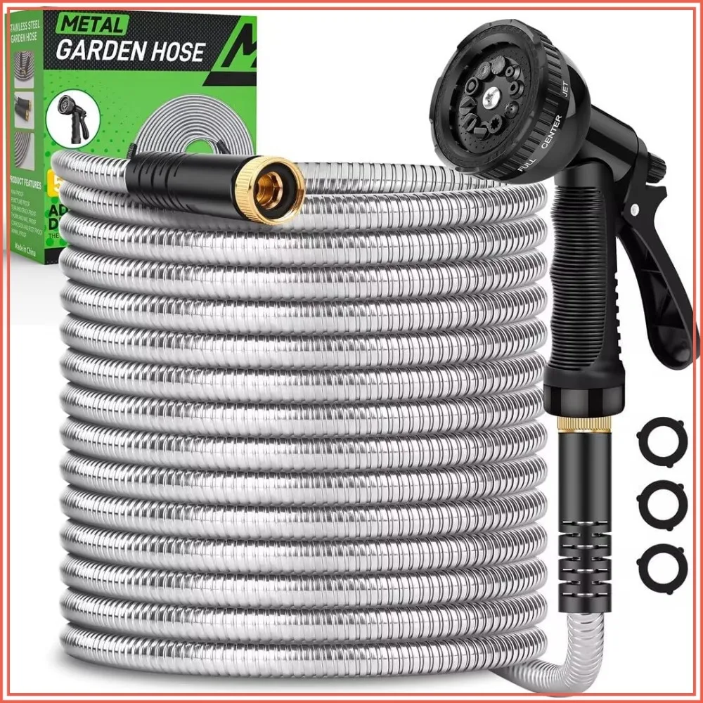 100ft Heavy Duty Stainless Steel Garden Hose with 10 Nozzles, No Kink, Lightweight & Flexible
100ft Heavy Duty Stainless Steel Garden Hose with 10 Nozzles, No Kink, Lightweight & Flexible