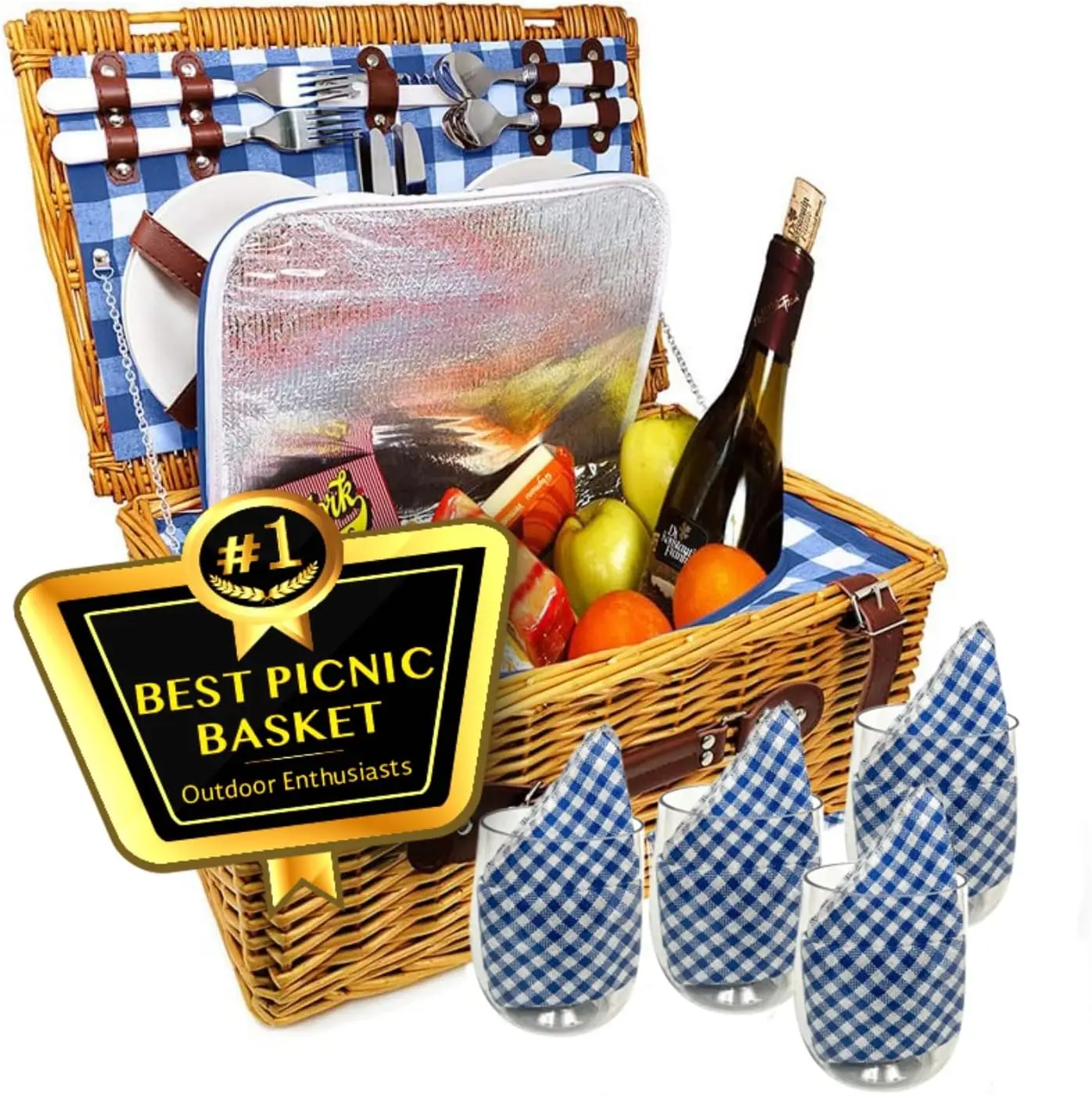 Wicker Basket with Handle for Outdoors, Insulated Woven Basket, Includes a Service Kit of Dinnerware & Wine Glasses, Picnic
Wicker Basket with Handle for Outdoors, Insulated Woven Basket, Includes a Service Kit of Dinnerware & Wine Glasses, Picnic
