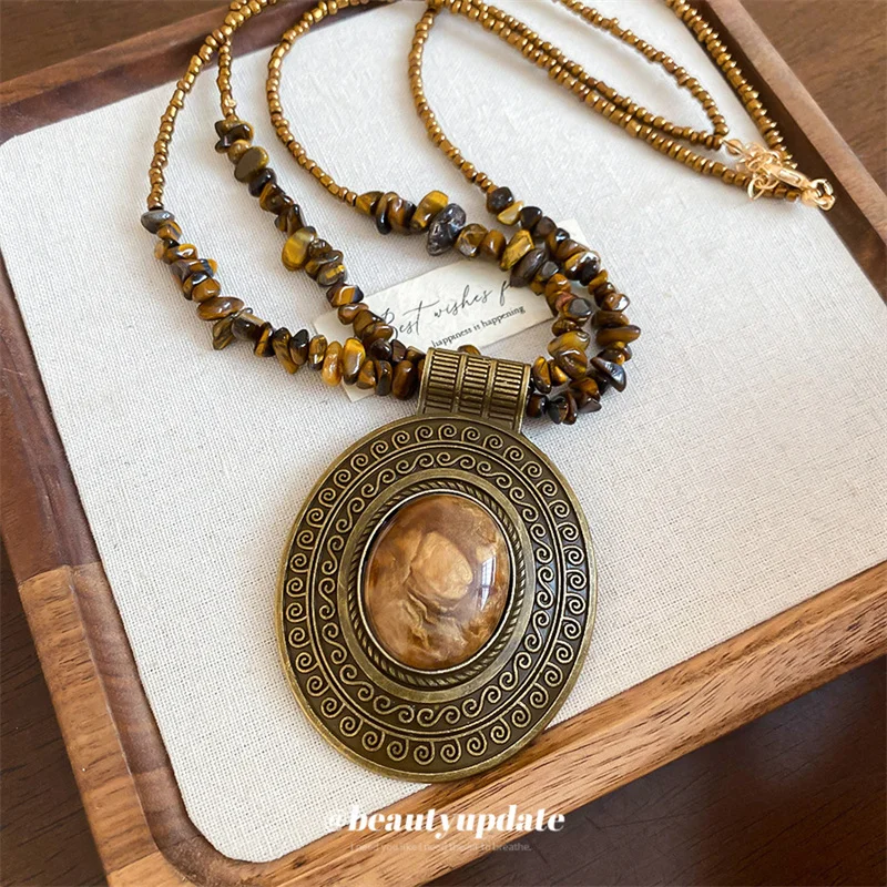 Vintage Ellipse Tiger's Eye Stone Pendant Necklace For Women Exaggerated Irregular Coffee Green Beads Necklace Vacation Jewelry
Vintage Ellipse Tiger's Eye Stone Pendant Necklace For Women Exaggerated Irregular Coffee Green Beads Necklace Vacation Jewelry