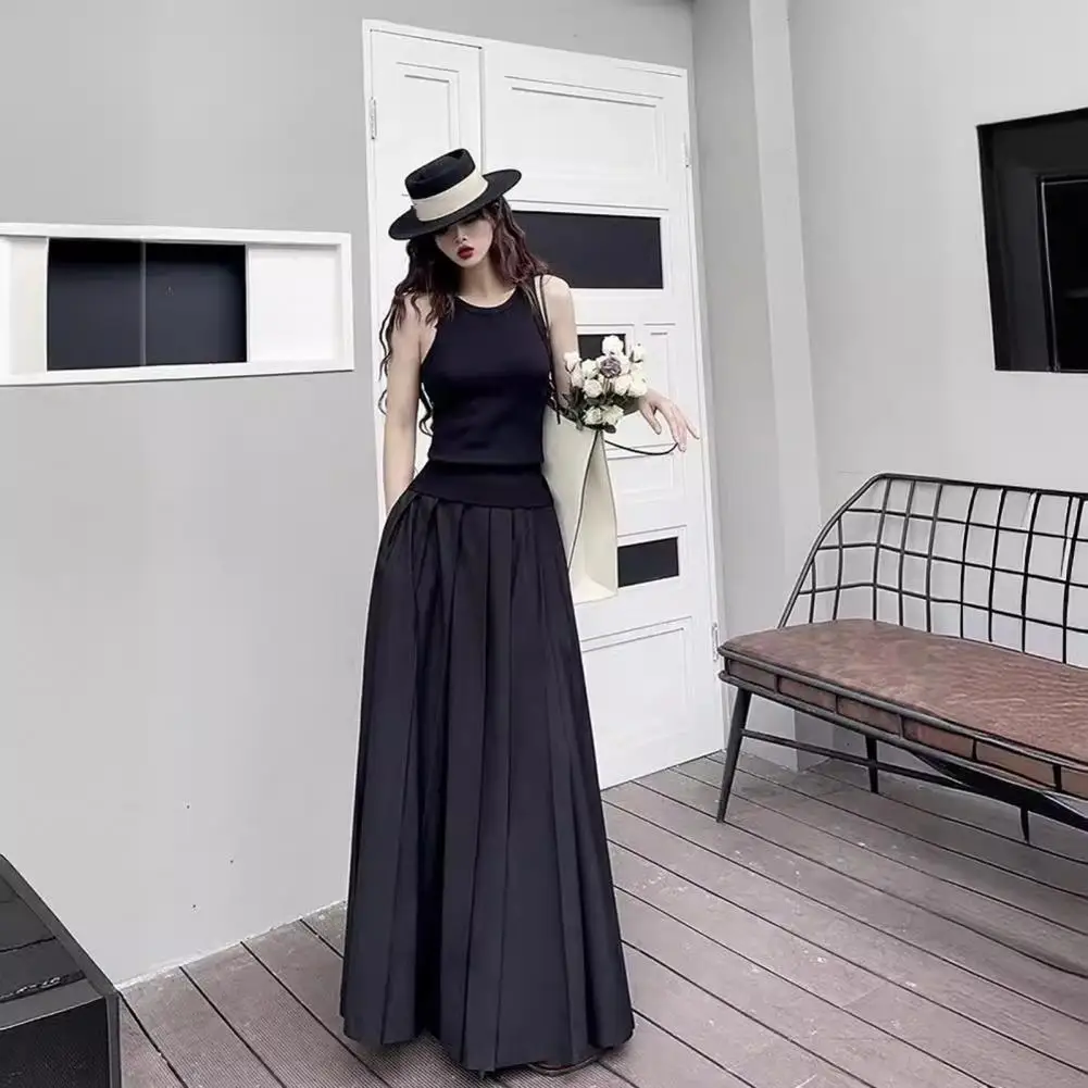 Breathable Skirt Long Pleated Skirt Elegant A-line Pleated Skirt High-waisted Elastic Waistband Hem Pockets Summer for Women
Breathable Skirt Long Pleated Skirt Elegant A-line Pleated Skirt High-waisted Elastic Waistband Hem Pockets Summer for Women