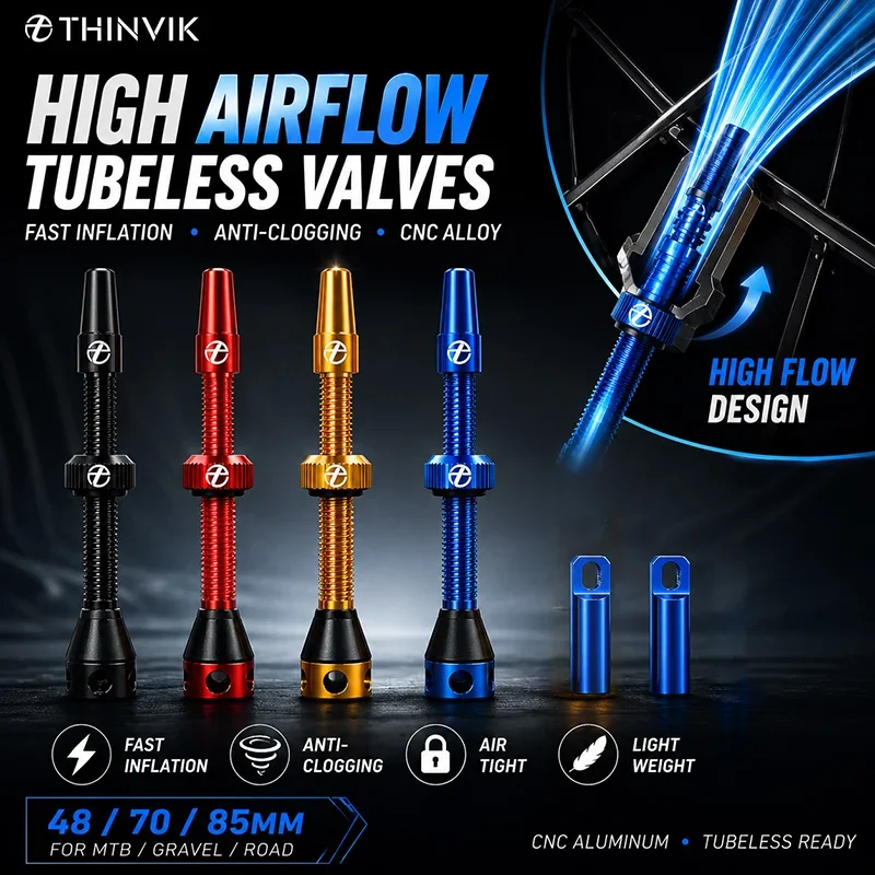 Thinvik Ultralight Tubeless Presta Bike Valves 48/70MM with Core Removal Tool And Cap for Road MTB Gravel Bikes
Thinvik Ultralight Tubeless Presta Bike Valves 48/70MM with Core Removal Tool And Cap for Road MTB Gravel Bikes