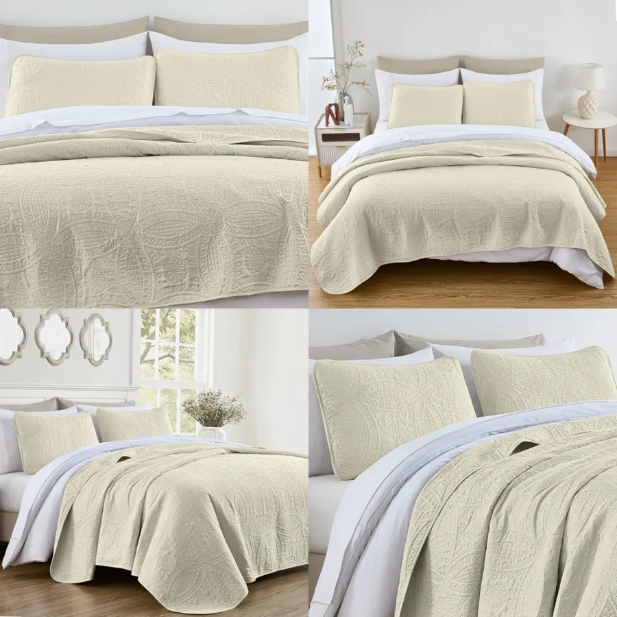 3-piece Oversized Bedspread Coverlet Set (King, Ivory) | Oversized, Lightweight, Fade Resistant
3-piece Oversized Bedspread Coverlet Set (King, Ivory) | Oversized, Lightweight, Fade Resistant