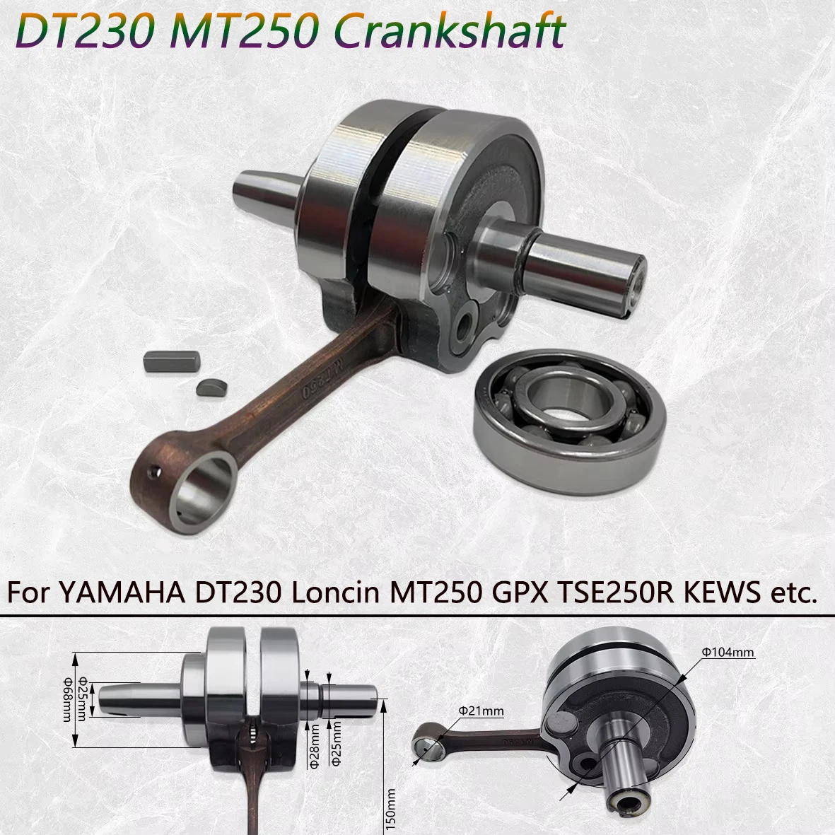 DT230 Motorcycle Crankshaft Connecting Rod Assembly With Bearing For YAMAHA KEWS LONCIN MT250 GPX TSE250R HJ250H 2 Stroke Engine
DT230 Motorcycle Crankshaft Connecting Rod Assembly With Bearing For YAMAHA KEWS LONCIN MT250 GPX TSE250R HJ250H 2 Stroke Engine