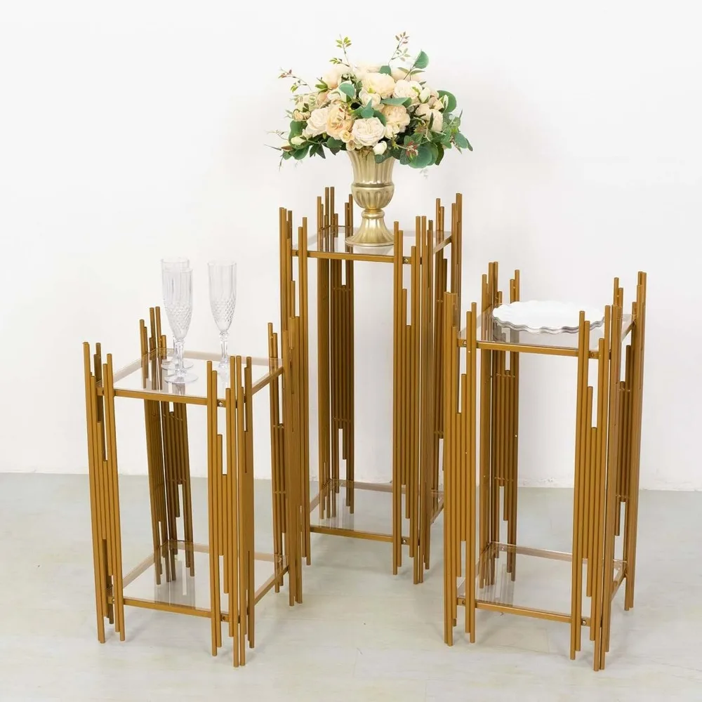3 Gold Metal Plinths Flower Display Stands With Square Acrylic Plates, Wedding Cake Table Pedestal Stands - 26
3 Gold Metal Plinths Flower Display Stands With Square Acrylic Plates, Wedding Cake Table Pedestal Stands - 26