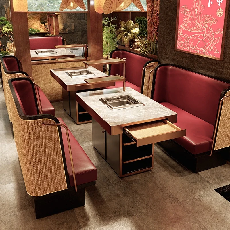 Chinese Style Restaurant Booth Sofa Set, Buffet Table Chair Combination for Hot Pot Barbecue Induction Cooker Smokeless
Chinese Style Restaurant Booth Sofa Set, Buffet Table Chair Combination for Hot Pot Barbecue Induction Cooker Smokeless
